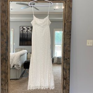 Lulus white off shoulder maxi wedding dress. New without tags